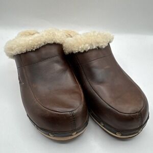 UGG Australia Womens Sheepskin-Lined Leather Clogs #5825 Brown Size 8